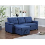 Lucca Blue Linen Reversible Sleeper Sectional Sofa with Storage Chaise