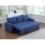 Lucca Blue Linen Reversible Sleeper Sectional Sofa with Storage Chaise