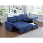 Lucca Blue Linen Reversible Sleeper Sectional Sofa with Storage Chaise