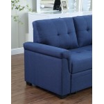 Lucca Blue Linen Reversible Sleeper Sectional Sofa with Storage Chaise