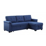 Lucca Blue Linen Reversible Sleeper Sectional Sofa with Storage Chaise