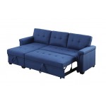 Lucca Blue Linen Reversible Sleeper Sectional Sofa with Storage Chaise