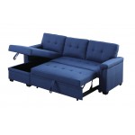 Lucca Blue Linen Reversible Sleeper Sectional Sofa with Storage Chaise