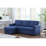 Lucca Blue Linen Reversible Sleeper Sectional Sofa with Storage Chaise