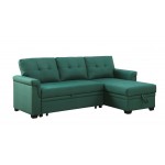 Lucca Green Linen Reversible Sleeper Sectional Sofa with Storage Chaise