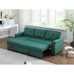 Lucca Green Linen Reversible Sleeper Sectional Sofa with Storage Chaise