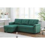 Lucca Green Linen Reversible Sleeper Sectional Sofa with Storage Chaise