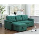 Lucca Green Linen Reversible Sleeper Sectional Sofa with Storage Chaise