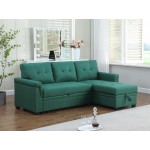 Lucca Green Linen Reversible Sleeper Sectional Sofa with Storage Chaise