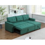 Lucca Green Linen Reversible Sleeper Sectional Sofa with Storage Chaise