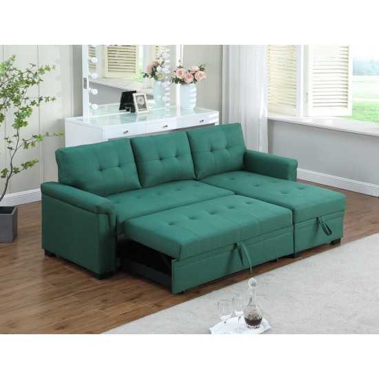 Lucca Green Linen Reversible Sleeper Sectional Sofa with Storage Chaise