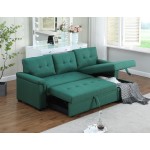 Lucca Green Linen Reversible Sleeper Sectional Sofa with Storage Chaise