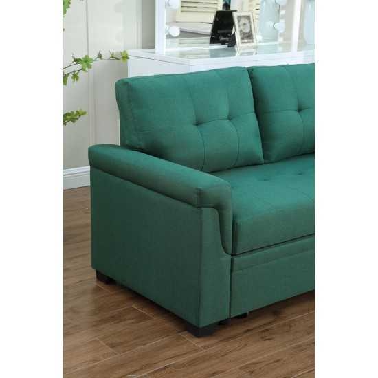 Lucca Green Linen Reversible Sleeper Sectional Sofa with Storage Chaise