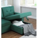 Lucca Green Linen Reversible Sleeper Sectional Sofa with Storage Chaise