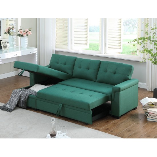 Lucca Green Linen Reversible Sleeper Sectional Sofa with Storage Chaise