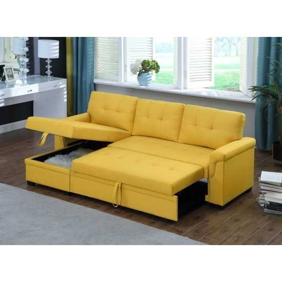 Lucca Yellow Linen Reversible Sleeper Sectional Sofa with Storage Chaise