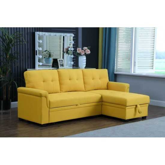 Lucca Yellow Linen Reversible Sleeper Sectional Sofa with Storage Chaise