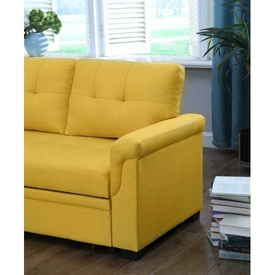 Lucca Yellow Linen Reversible Sleeper Sectional Sofa with Storage Chaise