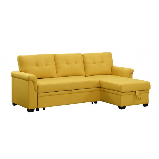 Lucca Yellow Linen Reversible Sleeper Sectional Sofa with Storage Chaise