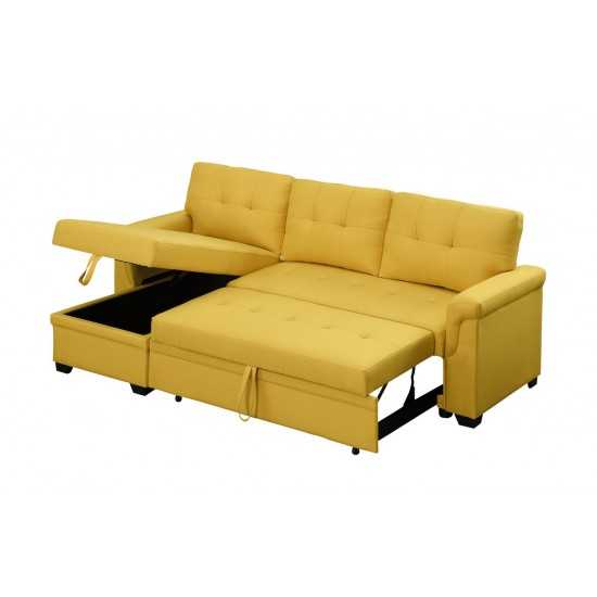 Lucca Yellow Linen Reversible Sleeper Sectional Sofa with Storage Chaise