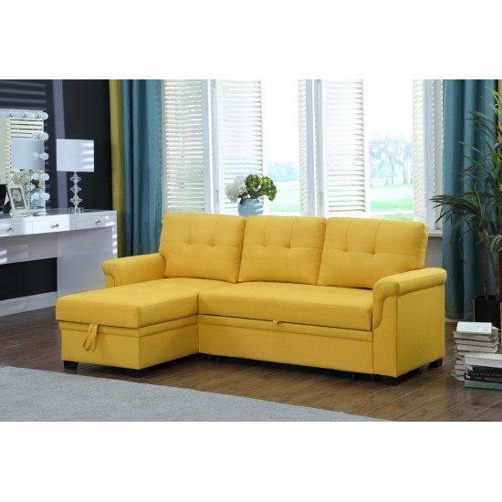 Lucca Yellow Linen Reversible Sleeper Sectional Sofa with Storage Chaise