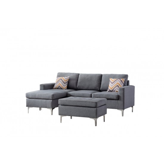 Robin Gray Fabric Reversible Sectional Sofa with Ottoman