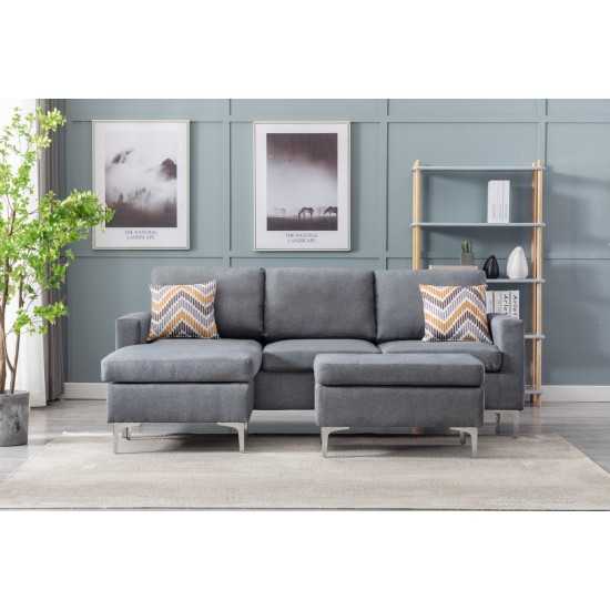 Robin Gray Fabric Reversible Sectional Sofa with Ottoman