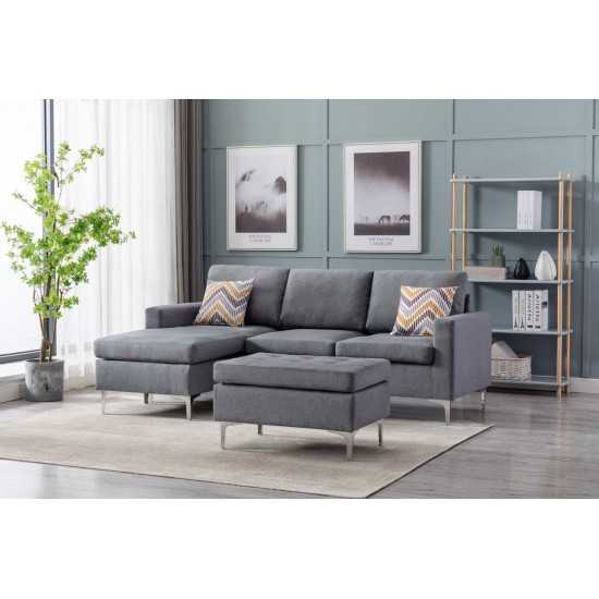 Robin Gray Fabric Reversible Sectional Sofa with Ottoman
