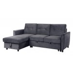 Hudson Dark Gray Velvet Reversible Sleeper Sectional Sofa with Storage Chaise