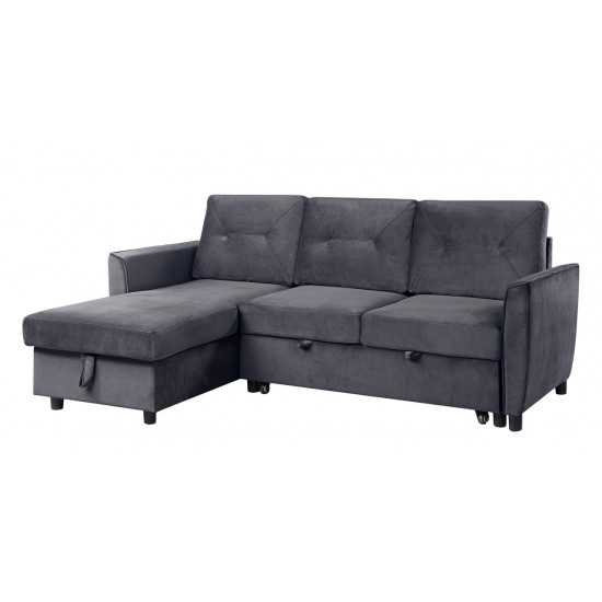 Hudson Dark Gray Velvet Reversible Sleeper Sectional Sofa with Storage Chaise