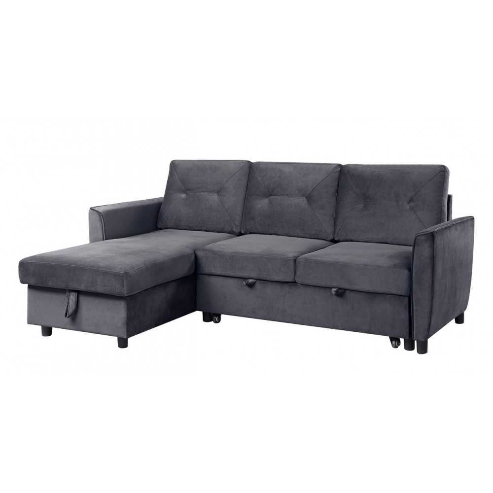 Hudson Dark Gray Velvet Reversible Sleeper Sectional Sofa with Storage Chaise