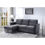 Hudson Dark Gray Velvet Reversible Sleeper Sectional Sofa with Storage Chaise