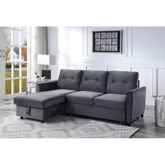 Hudson Dark Gray Velvet Reversible Sleeper Sectional Sofa with Storage Chaise