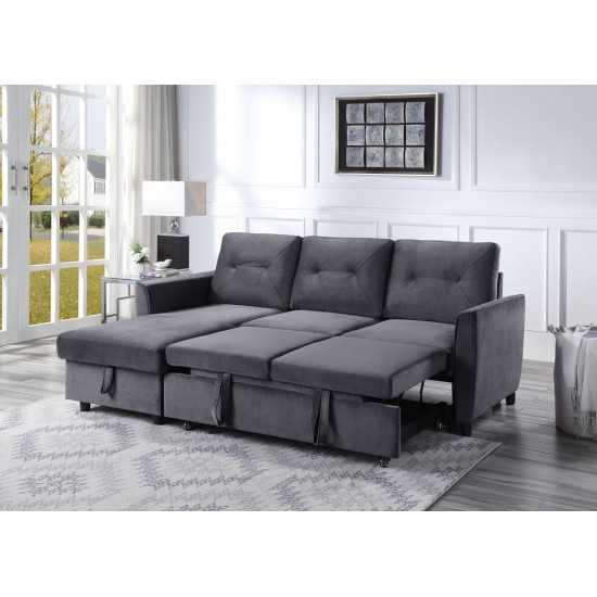 Hudson Dark Gray Velvet Reversible Sleeper Sectional Sofa with Storage Chaise