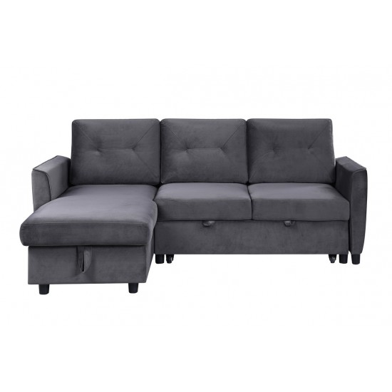 Hudson Dark Gray Velvet Reversible Sleeper Sectional Sofa with Storage Chaise