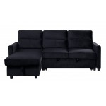 Ivy Black Velvet Reversible Sleeper Sectional Sofa with Storage Chaise and Side Pocket