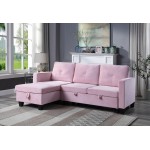 Nova Pink Velvet Reversible Sleeper Sectional Sofa with Storage Chaise