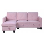 Nova Pink Velvet Reversible Sleeper Sectional Sofa with Storage Chaise