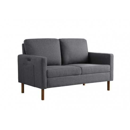 Carter Dark Gray Linen Loveseat, USB charging port and pocket