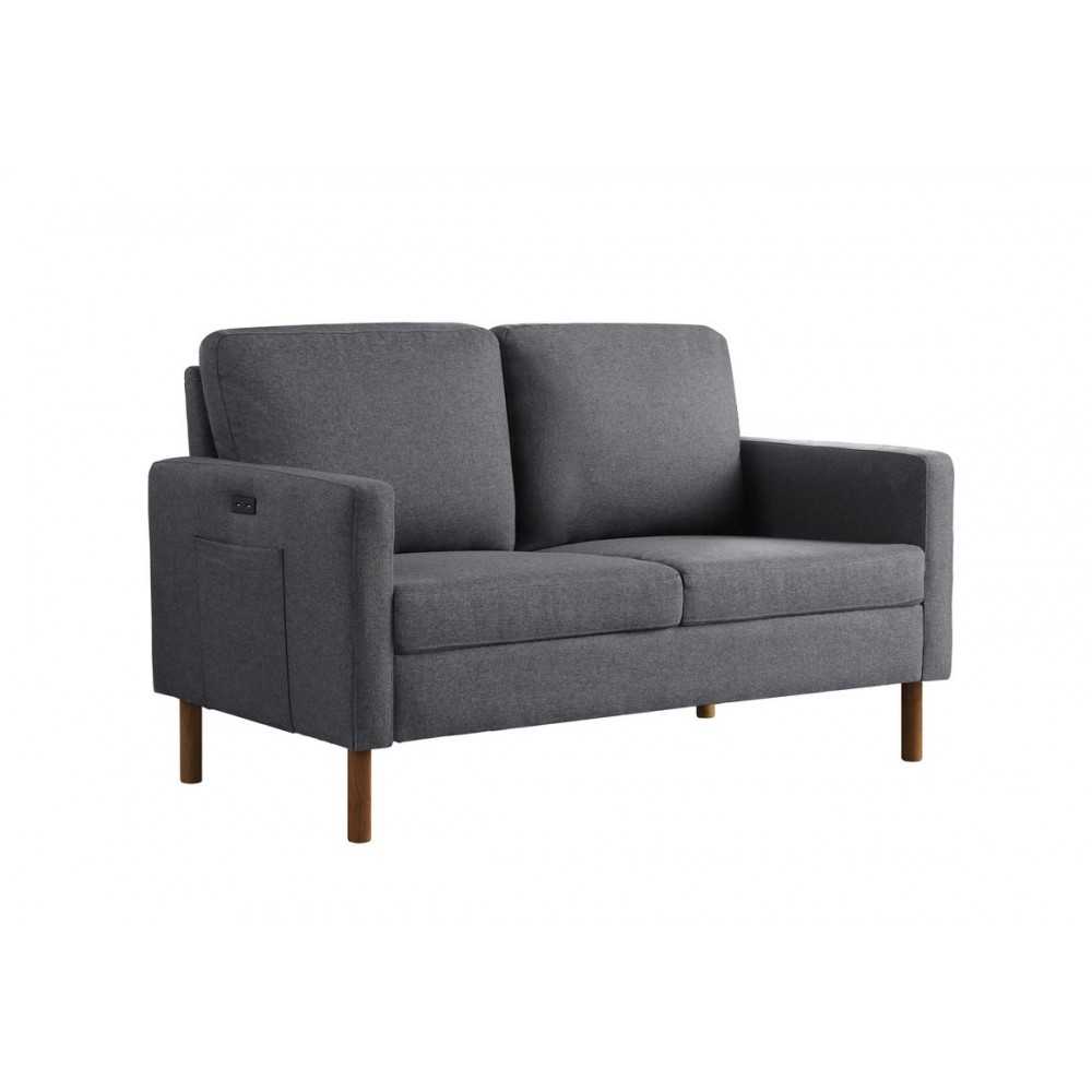 Carter Dark Gray Linen Loveseat, USB charging port and pocket Carter Dark Gray Linen Loveseat, USB charging port and pocket