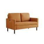 Carter Orange Linen Loveseat, USB charging port and pocket