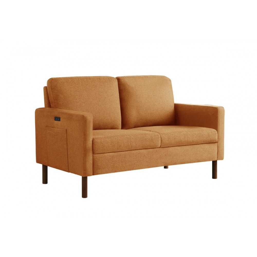 Carter Orange Linen Loveseat, USB charging port and pocket