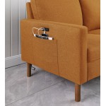 Carter Orange Linen Loveseat, USB charging port and pocket