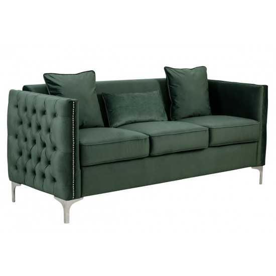 Bayberry Green Velvet Sofa with 3 Pillows