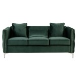 Bayberry Green Velvet Sofa with 3 Pillows