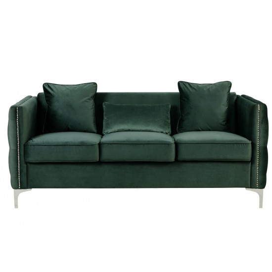 Bayberry Green Velvet Sofa with 3 Pillows