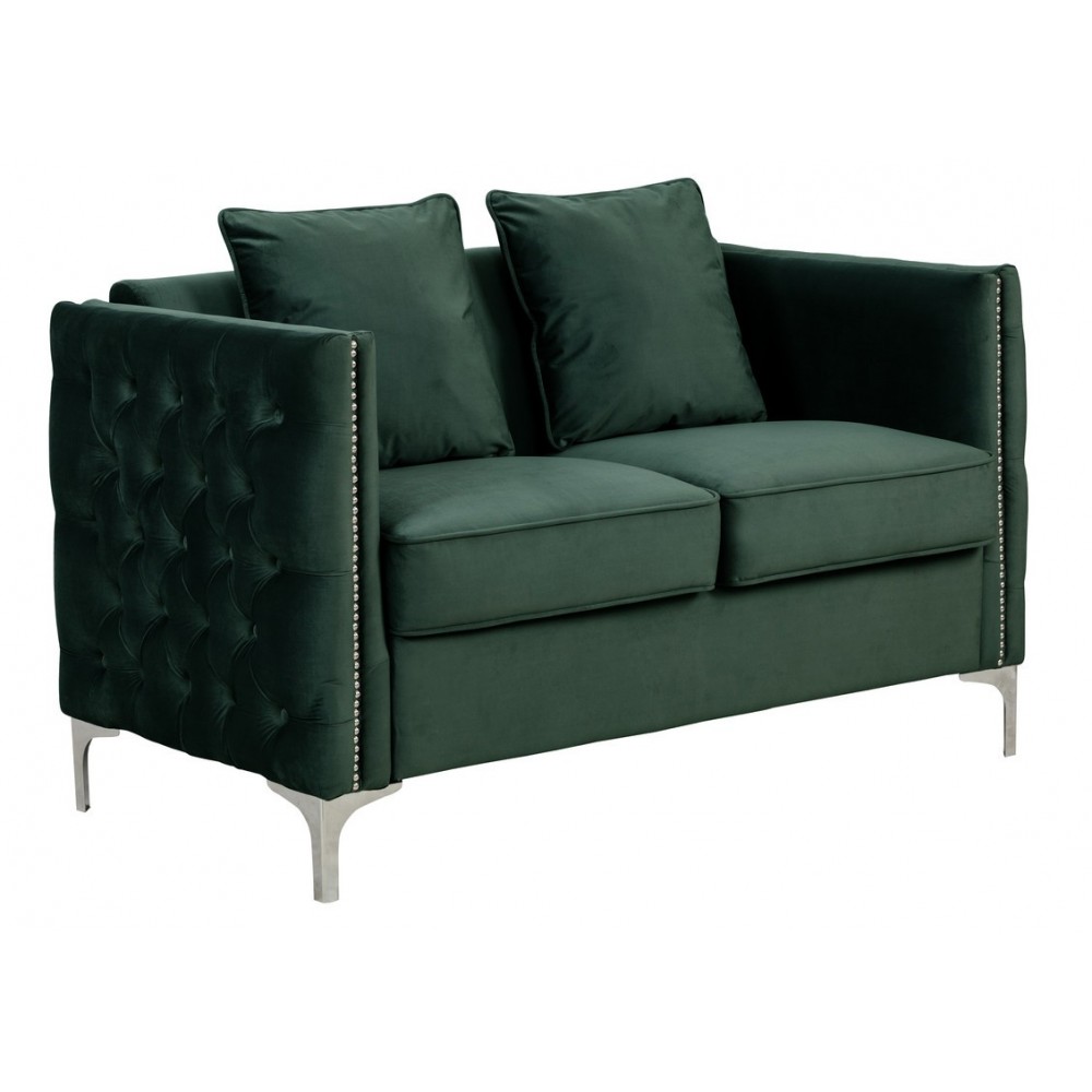 Bayberry Green Velvet Loveseat with 2 Pillows