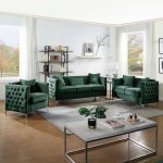 Bayberry Green Velvet Loveseat with 2 Pillows