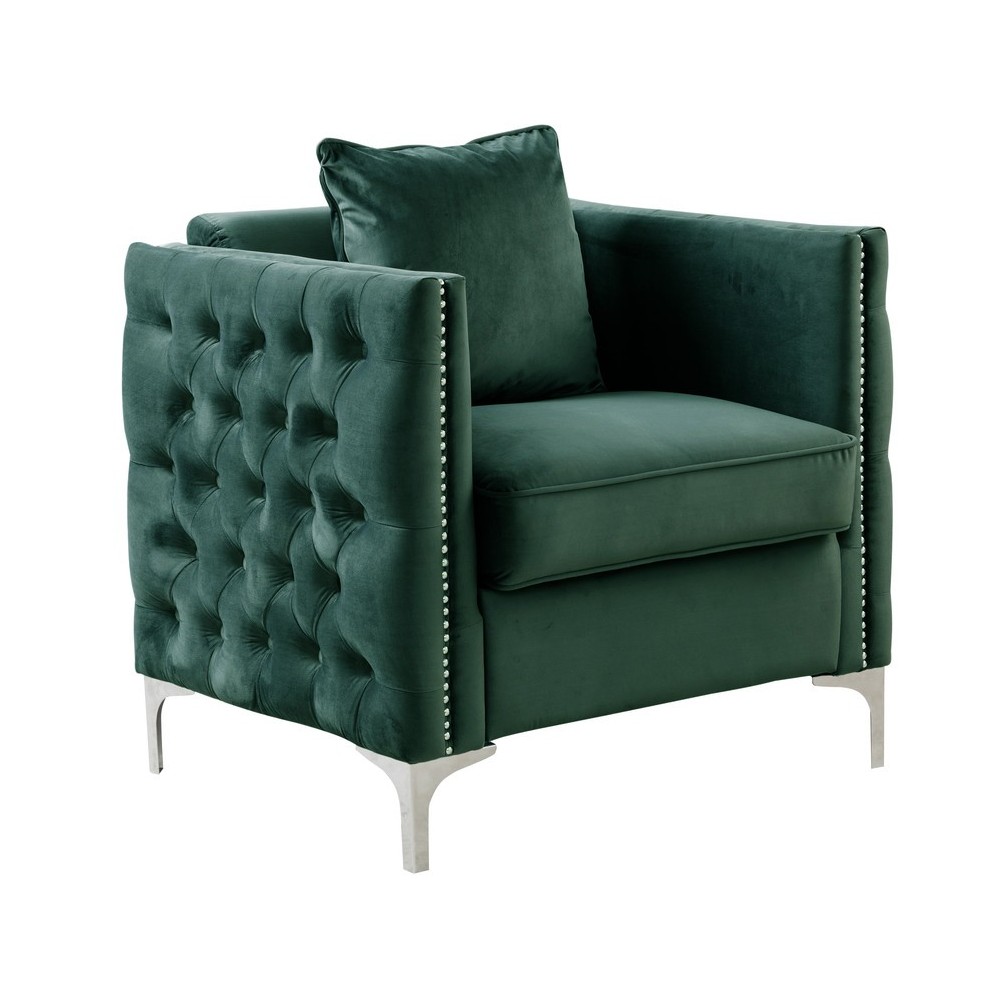 Bayberry Green Velvet Chair with 1 Pillow