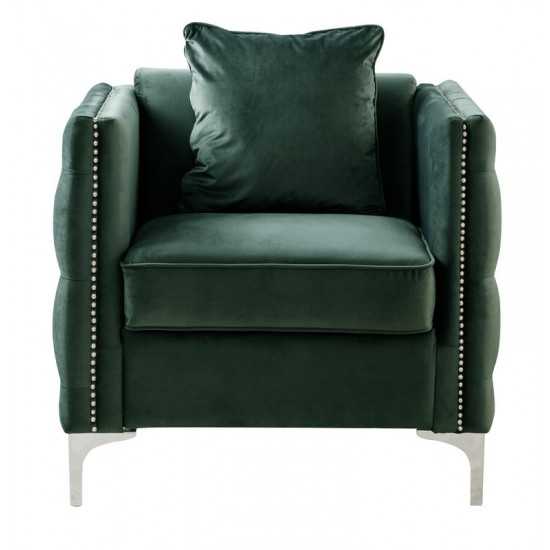 Bayberry Green Velvet Chair with 1 Pillow